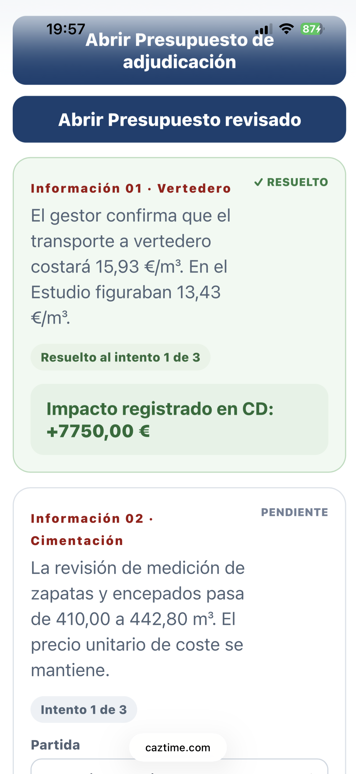 Actividad práctica de A pie de obra en móvil