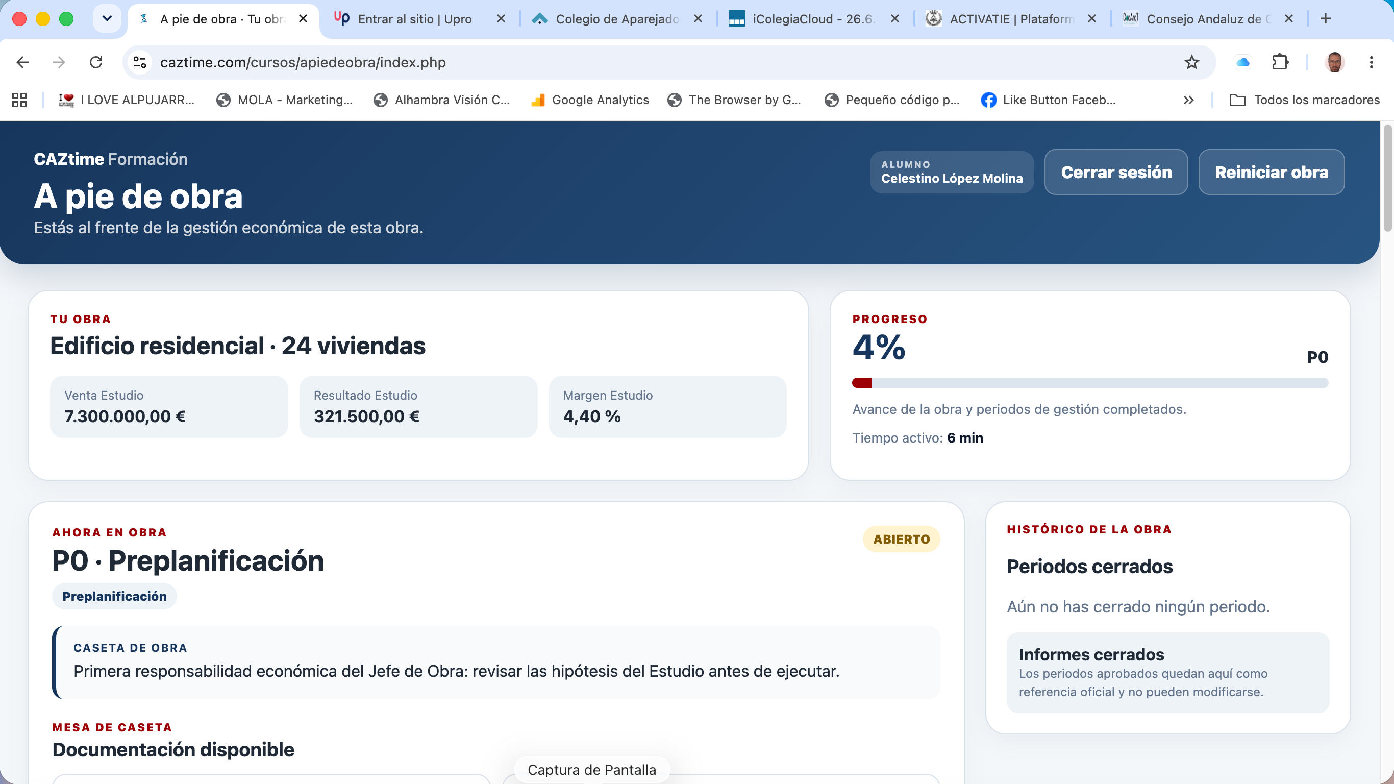 Pantalla principal de A pie de obra en escritorio