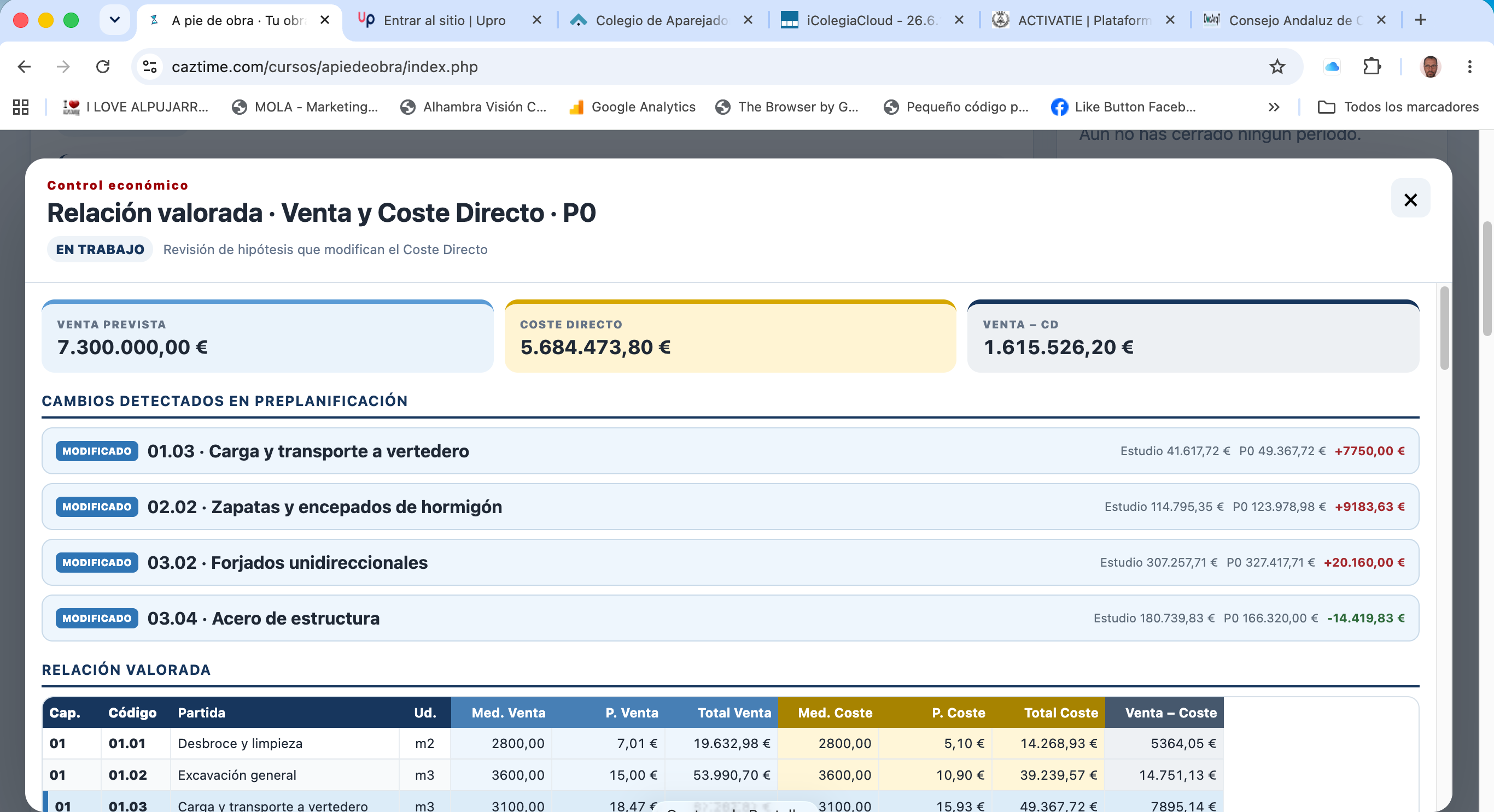 Relación valorada y Control de Costes en A pie de obra
