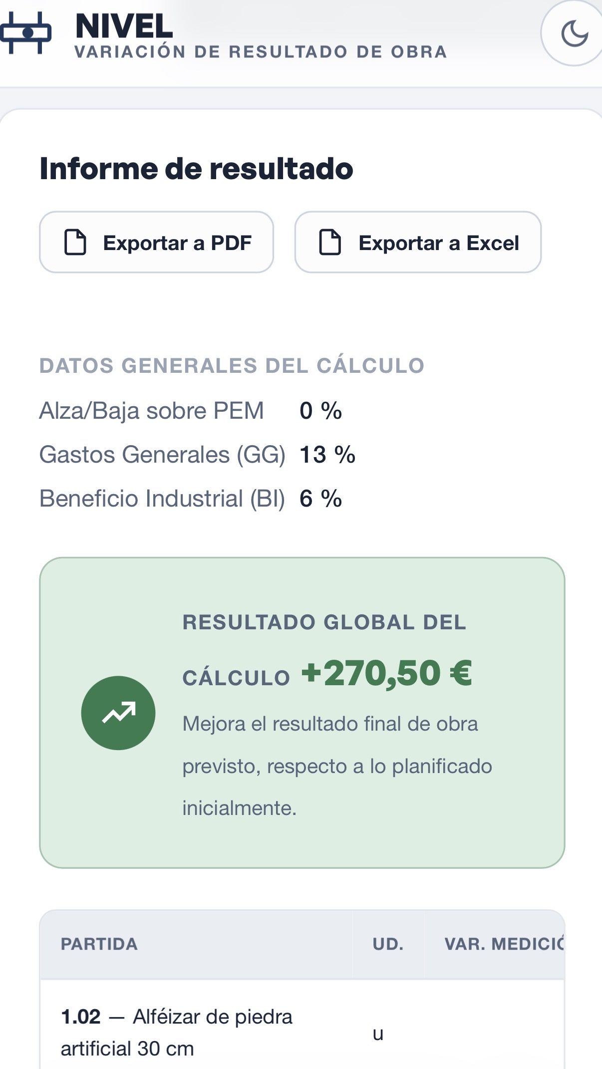 Pantalla de NIVEL en móvil