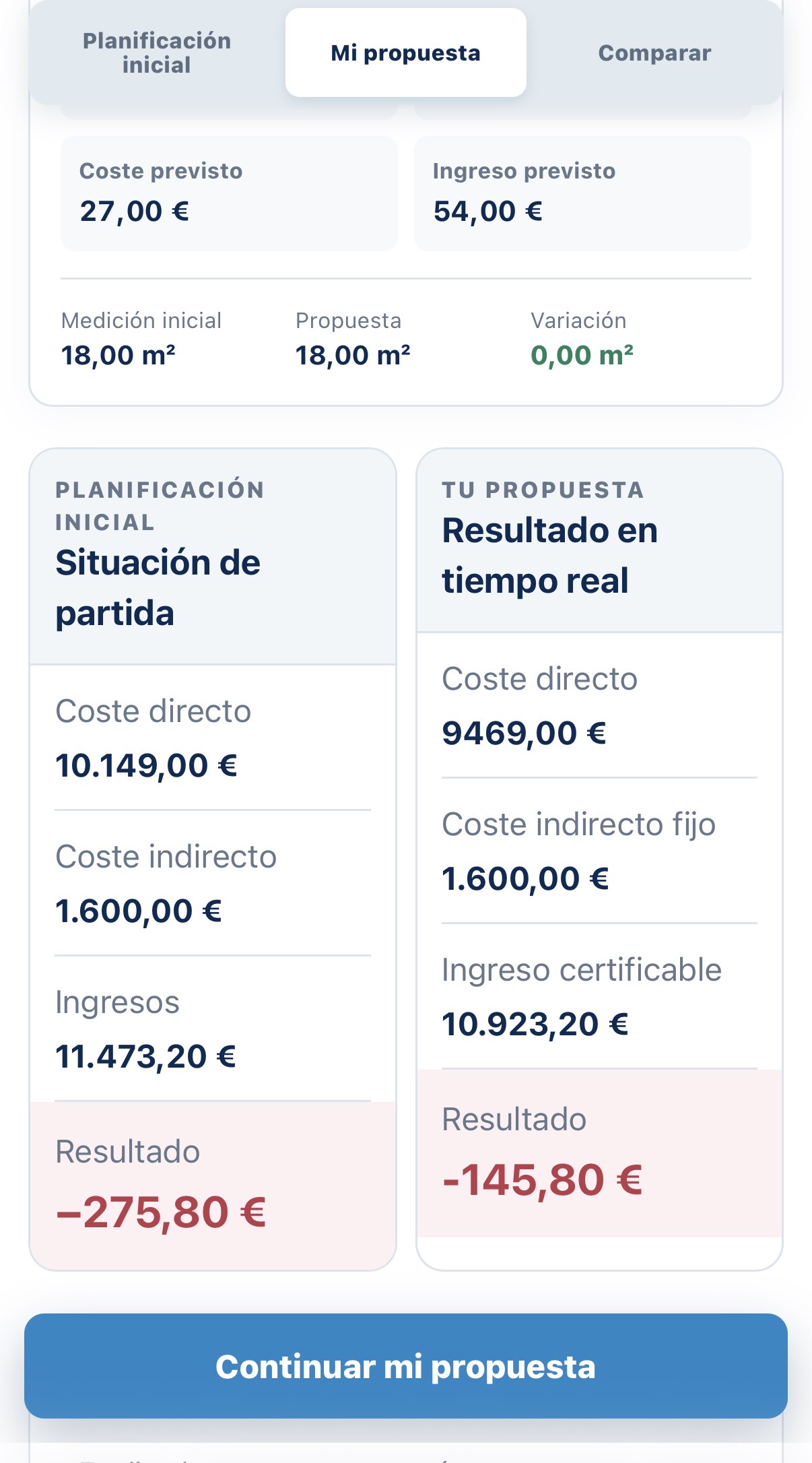 Pantalla de REPLANTEO en móvil