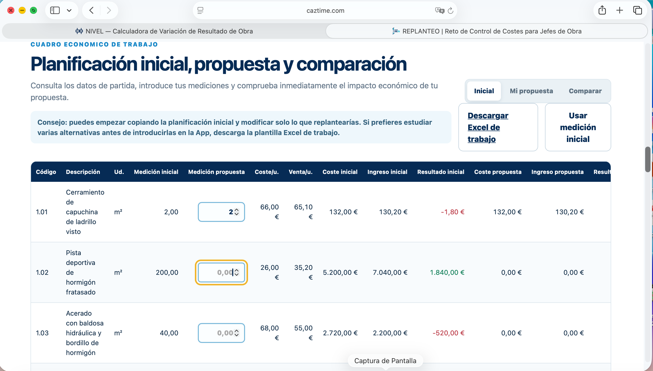 Pantalla principal de REPLANTEO en escritorio